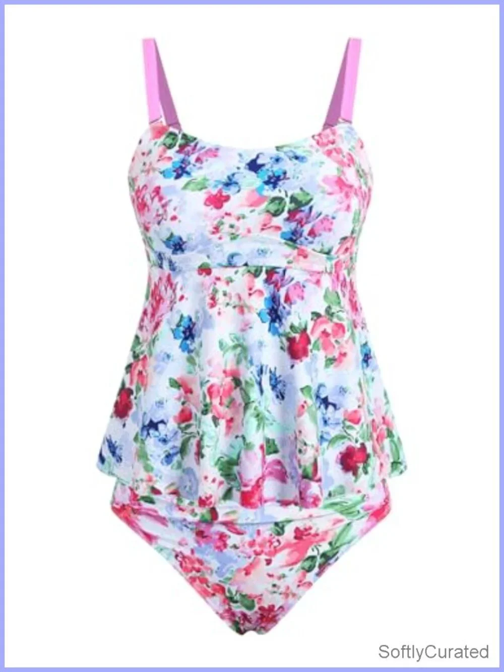 Ruffle Push Up Tankini Top with Ruched Tummy Control Bottom